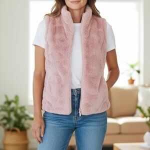 NICOLE Miller Reversible Vest Zip Up Puffer Vest Faux Fur Pastel Soft Pink Small